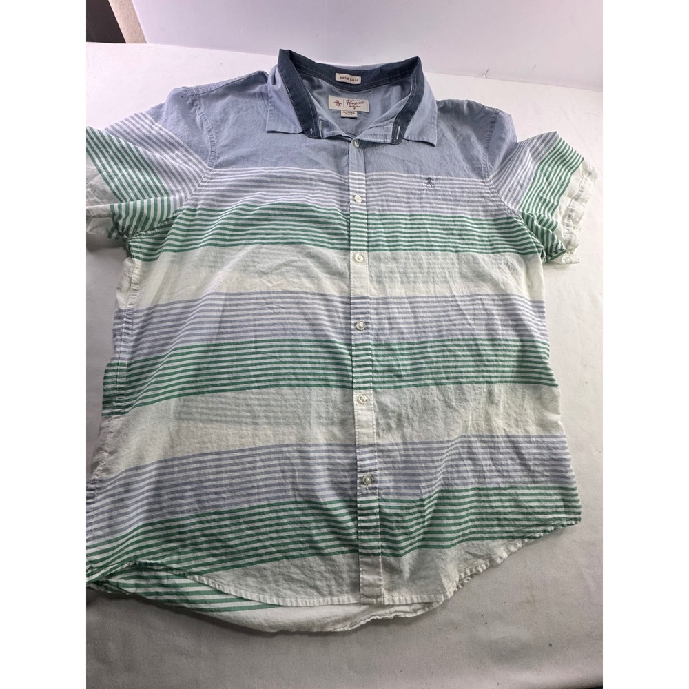 Original Penguin Mens XL Heritage Slim Fit Striped Short Sleeve Button Down